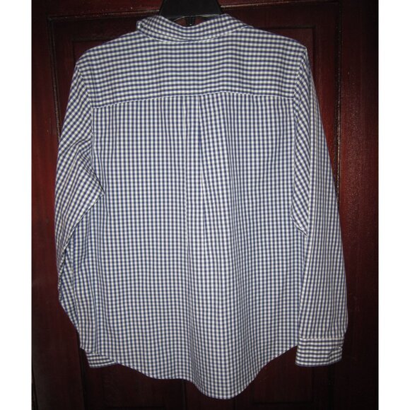 L.L. Bean L Pet Button Up Down Shirt Top Blouse Wrinkle Free Checked Plaid Blue - Picture 2 of 3